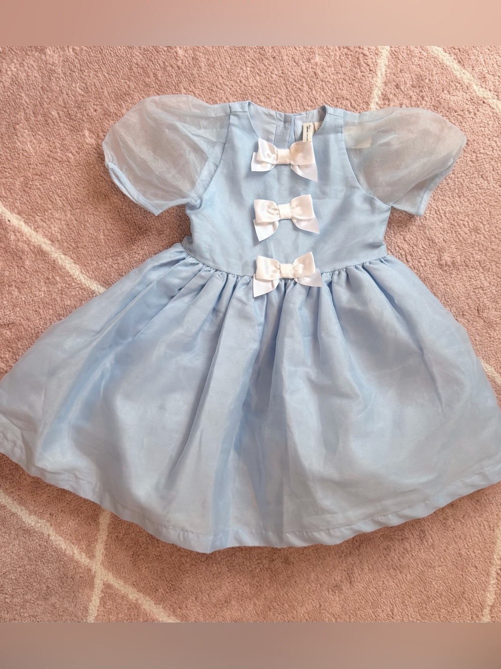 Janie and Jack Baby Blue Organza Party Dress with White Bows